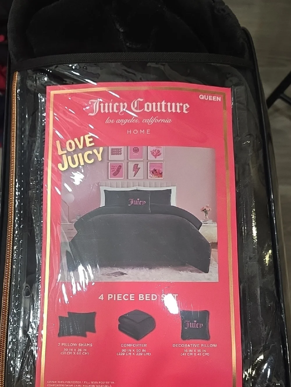 Juicy Couture Home Juicy Heart Logo Embrodried Plush Queen Comforter Set